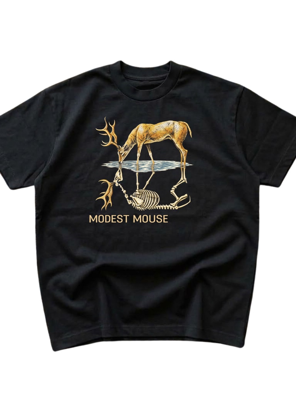 Gildan Black Tee with Gold Deer Reflection Graphic, Gift For Her, for Him